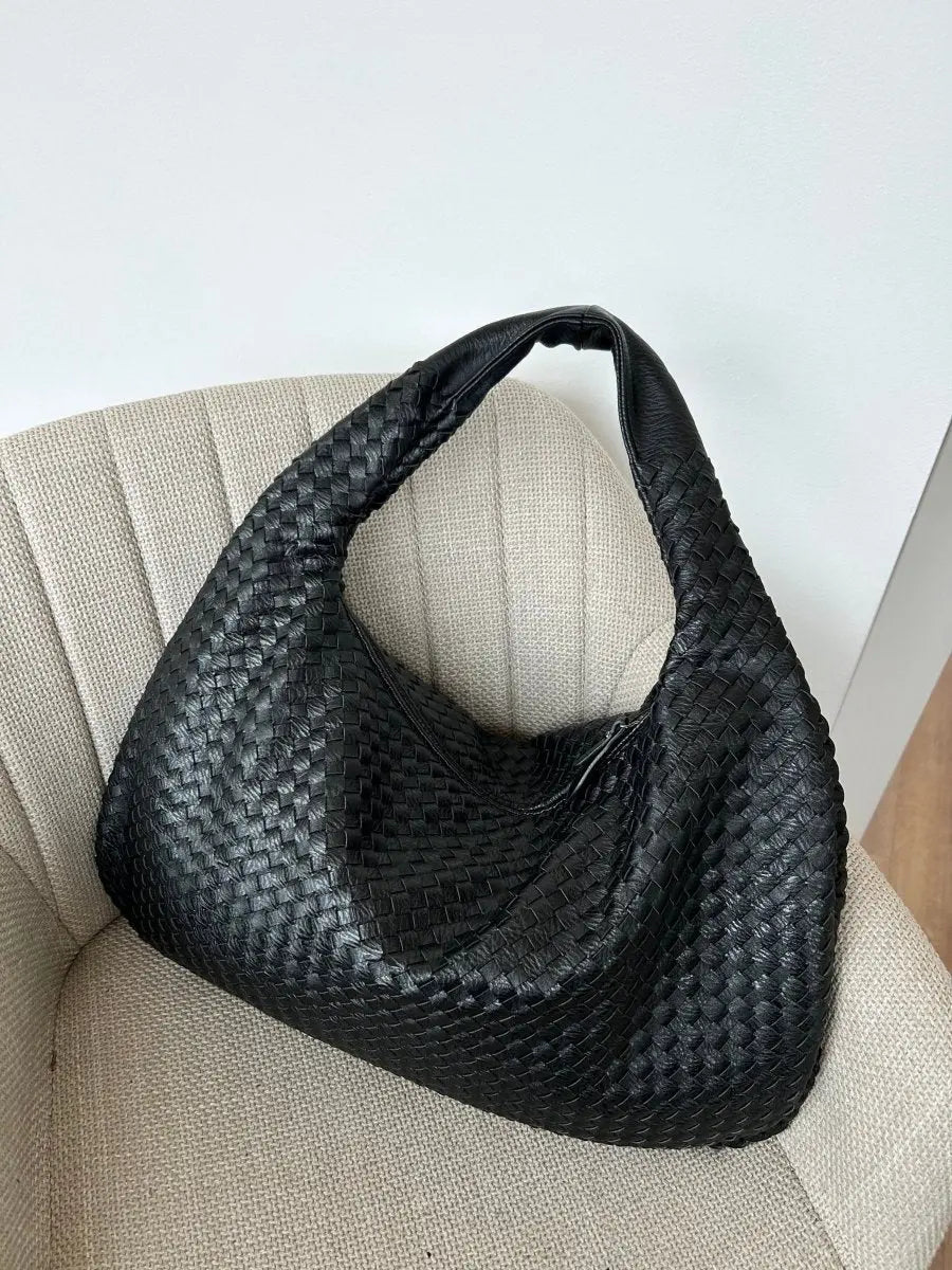Hobo Bag Braided Genuine Leather Zipper & Padded Strap