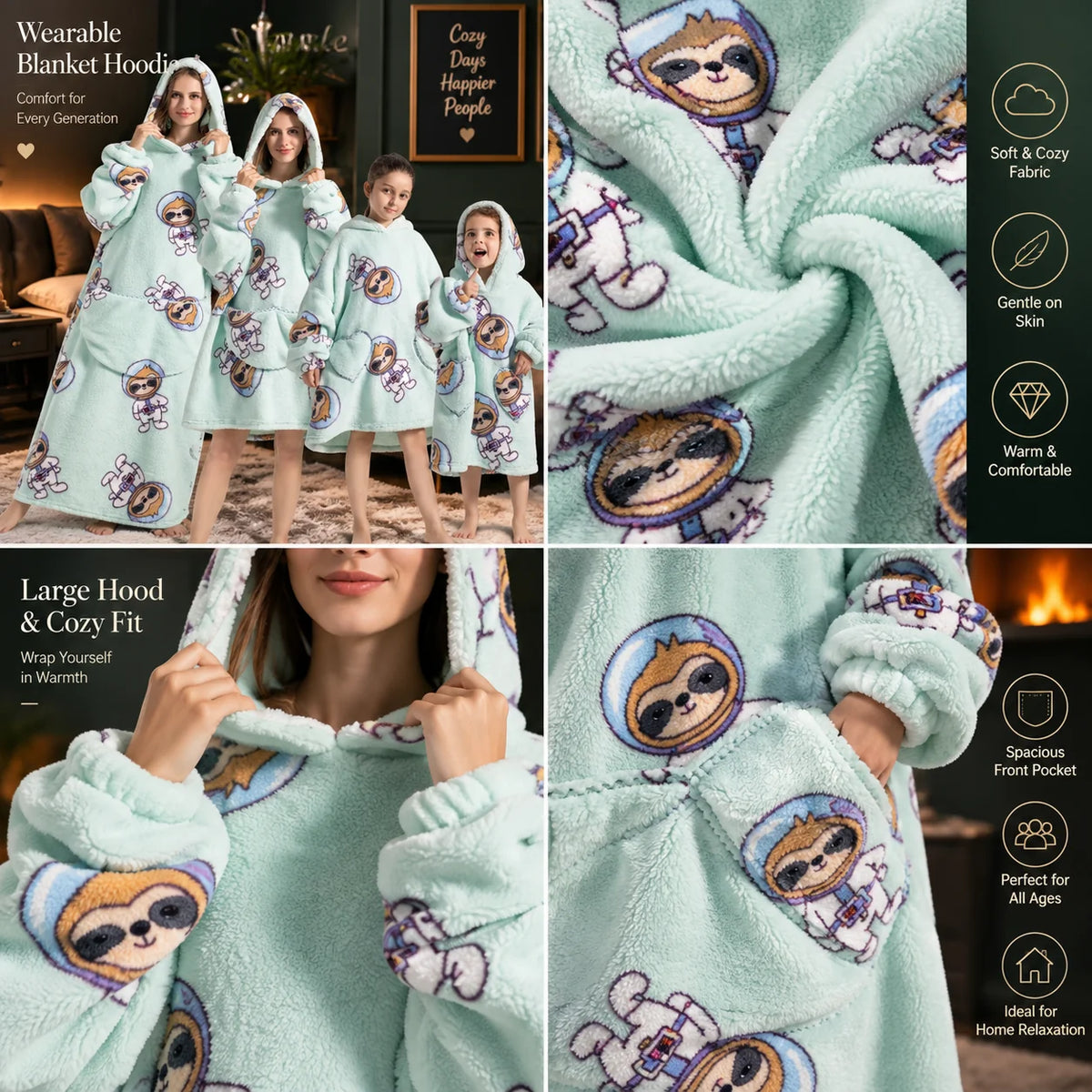Hoodie Blanket Oversized Wearable Fleece & Flannel Machine Washable