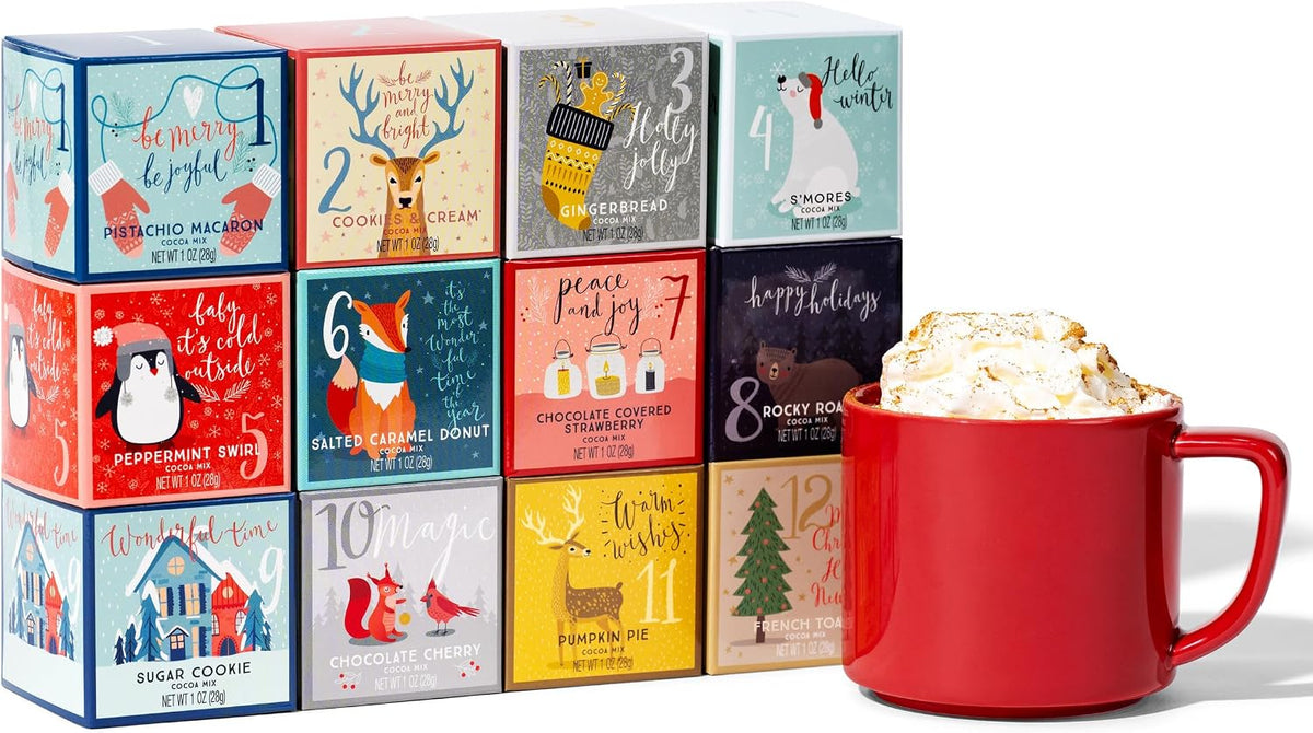 Hot Chocolate Gift Set 12 Gourmet Flavors Single-Serve Packets
