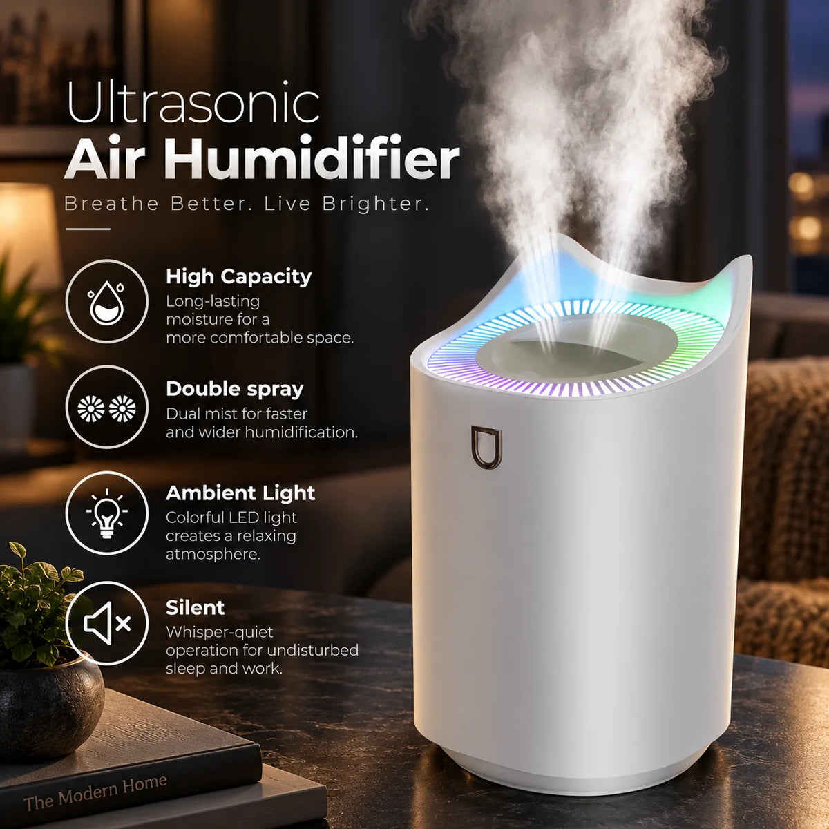 Humidifier Ultrasonic Cool Mist 3L Tank Whisper-Quiet