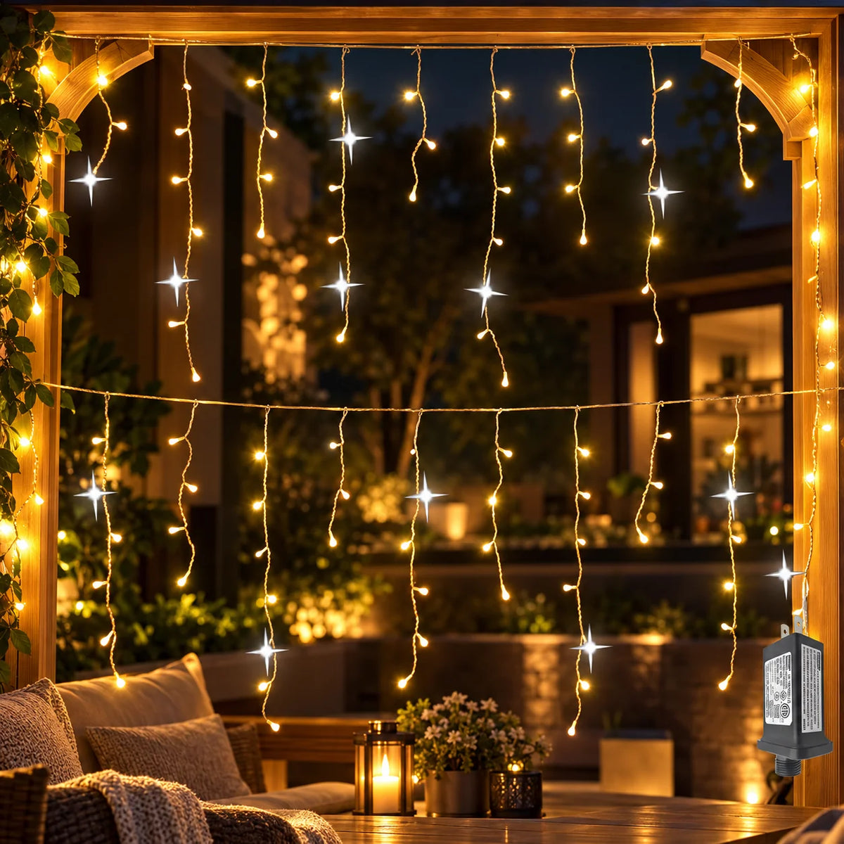 Icicle Curtain Lights Warm White LED Custom Widths Mounting Kit