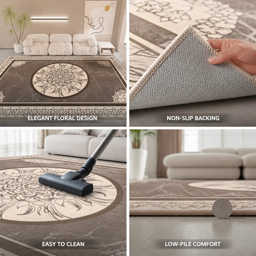 Indoor Area Rug Floral Low-Pile Non-Slip Backing