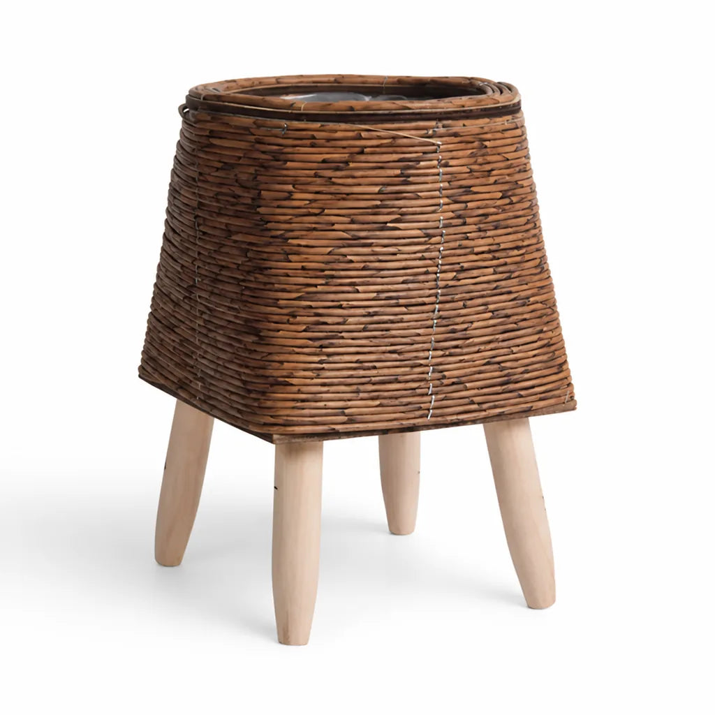 Indoor Rattan-Look Woven Plant Pot With Wooden Feet