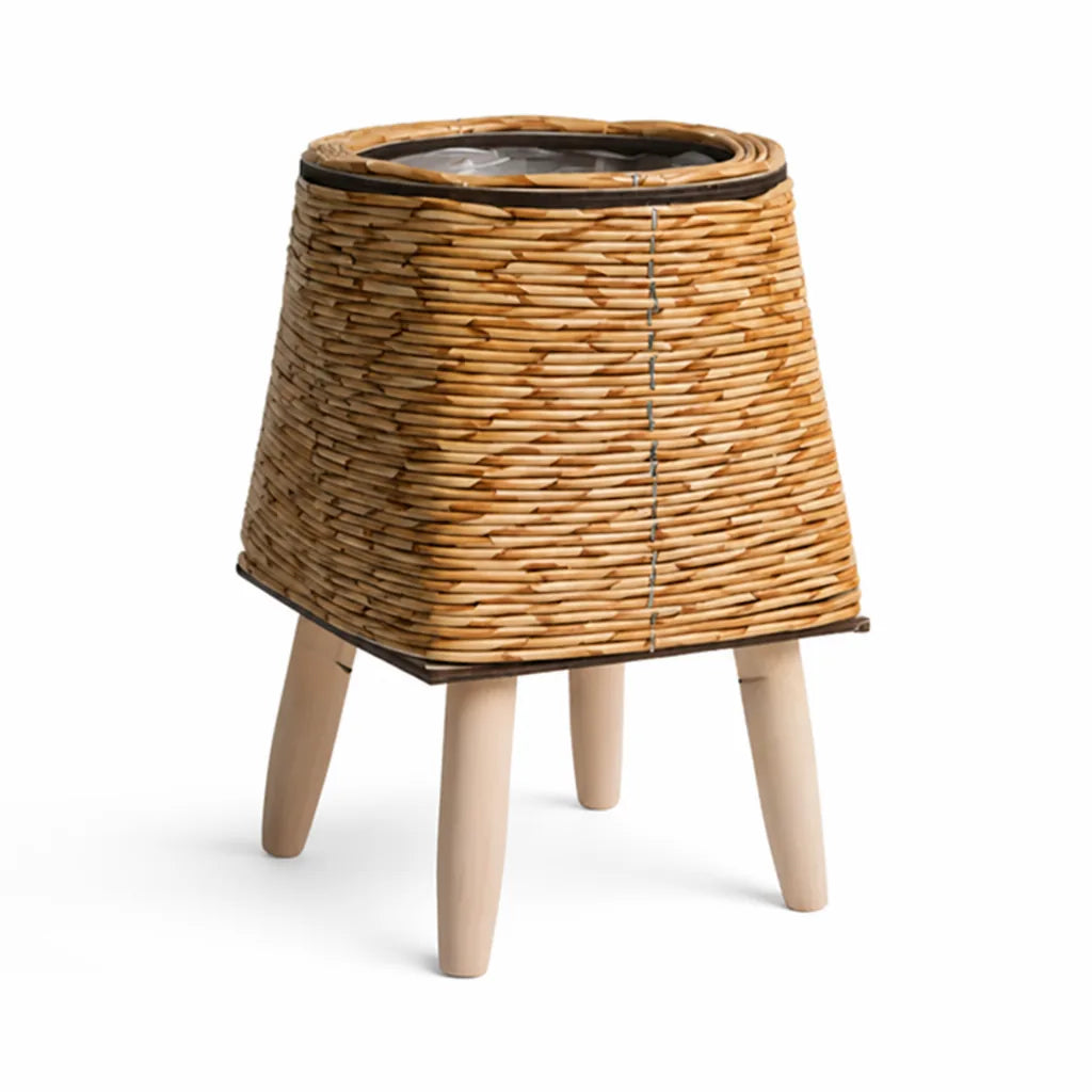 Indoor Rattan-Look Woven Plant Pot With Wooden Feet