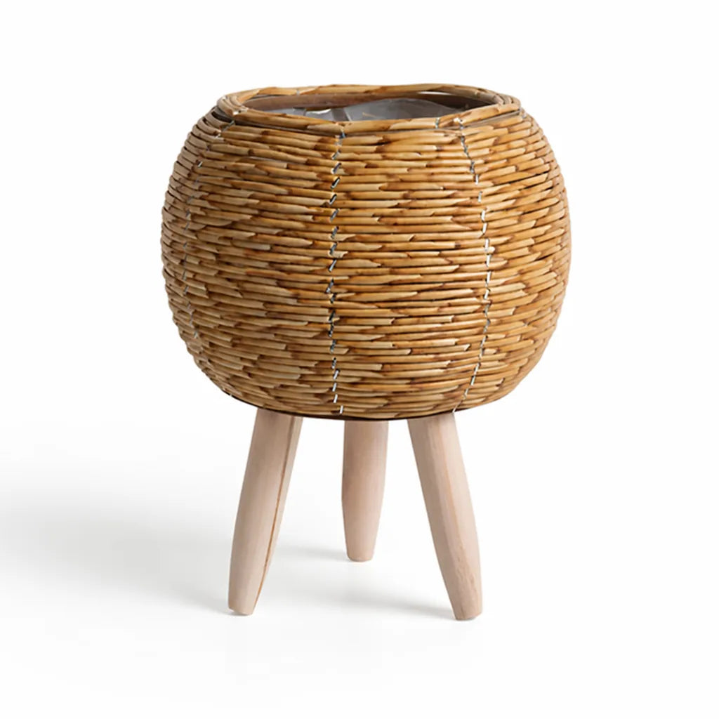 Indoor Rattan-Look Woven Plant Pot With Wooden Feet
