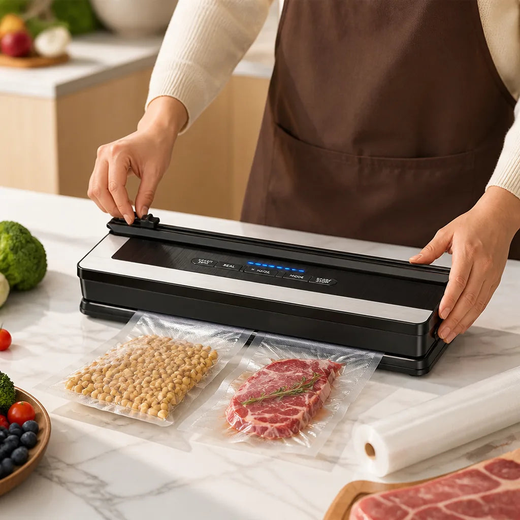 Integrated Film Cutter Dry And Moist Modes Vacuum Sealer (Includes 15 BPA-Free Bags)