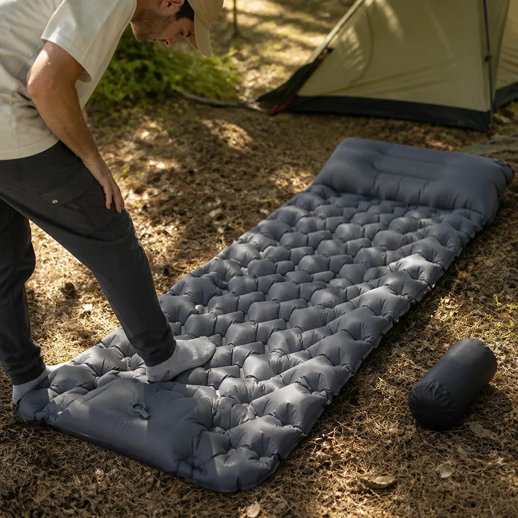 Integrated Foot Pump With Built-In Pillow Inflatable Camping Mattress