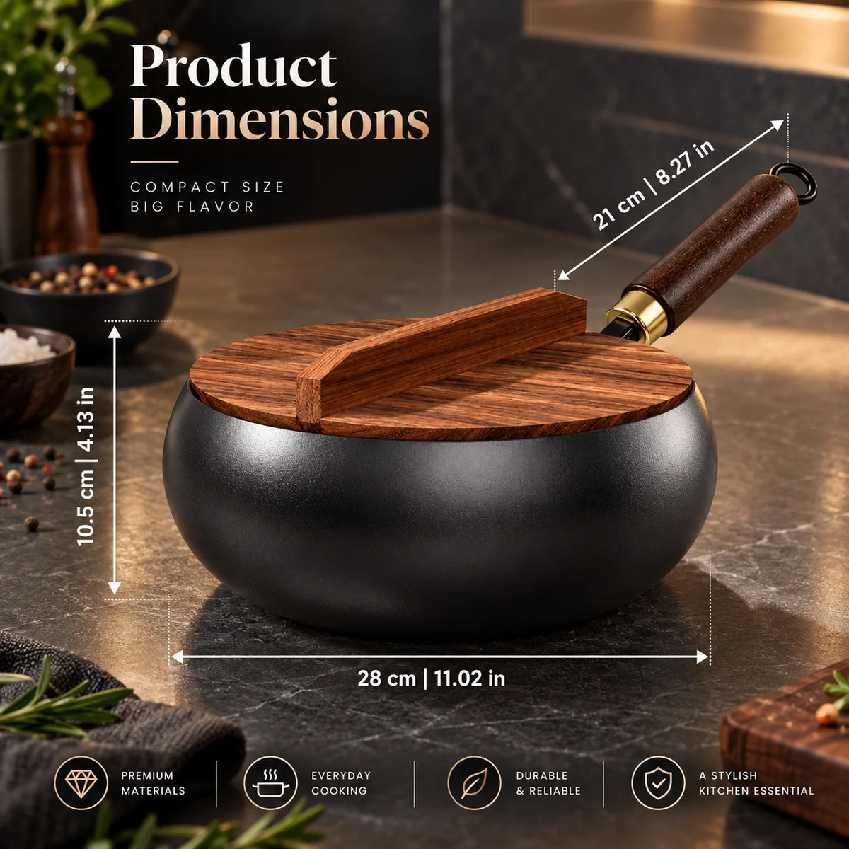 Iron Wok Uncoated Deep Walls Wooden Handle