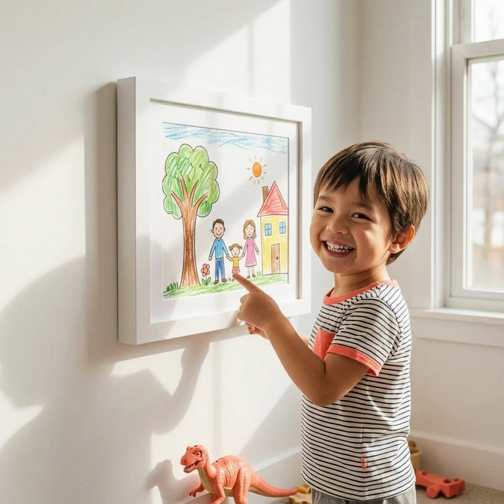 Kids Art Frame Rotating Display Magnetic Latch & 150-Sheet Storage