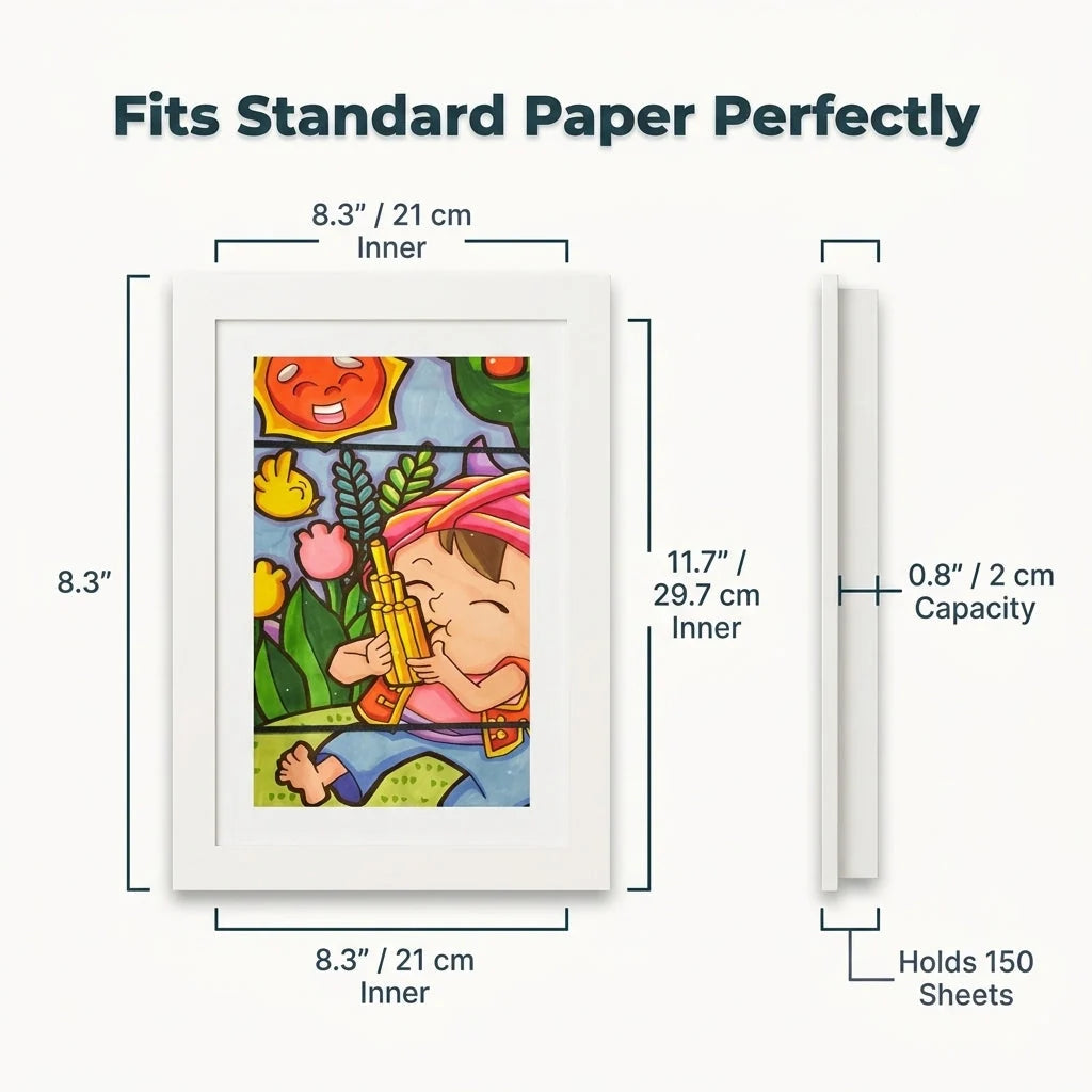 Kids Art Frame Rotating Display Magnetic Latch & 150-Sheet Storage