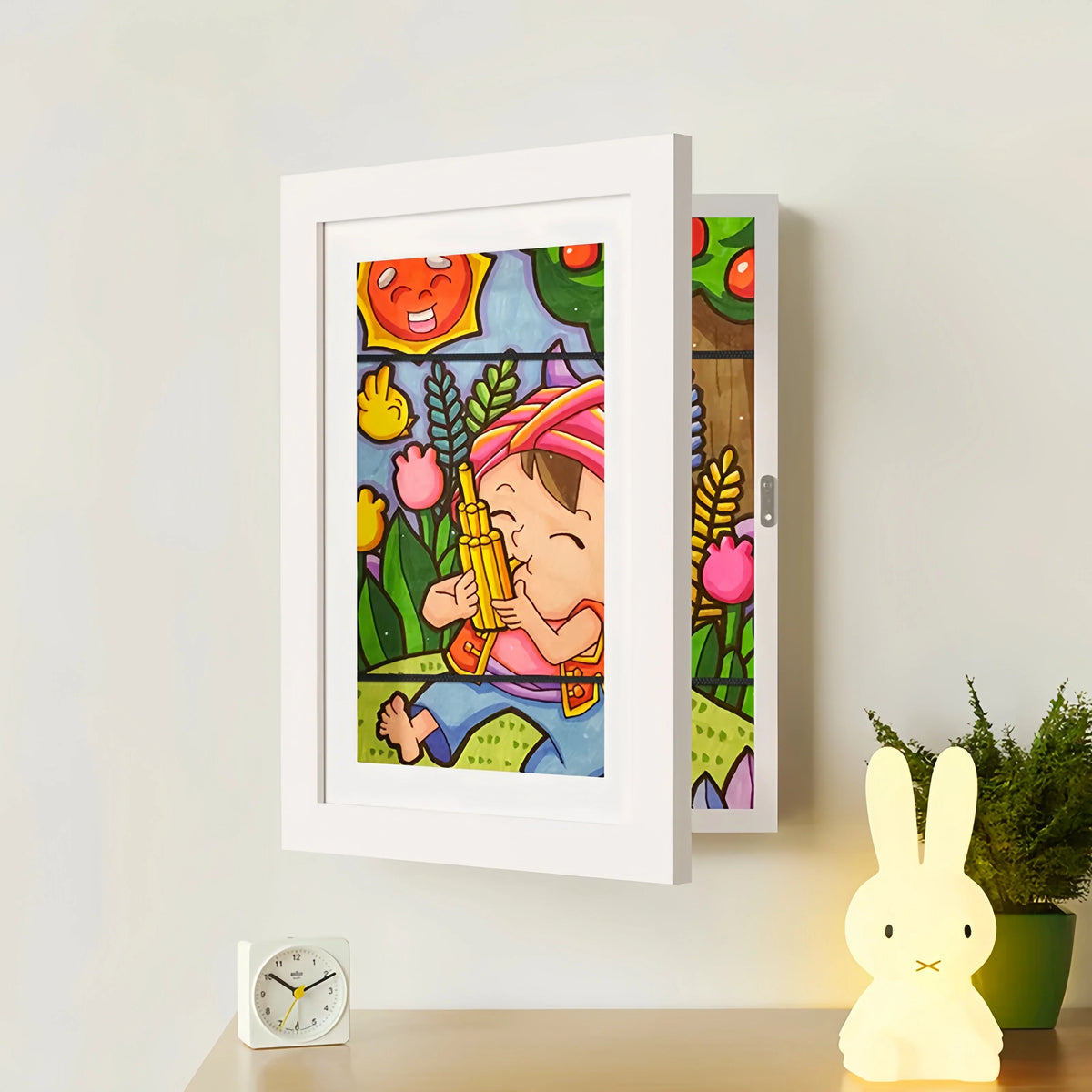 Kids Art Frame Rotating Display Magnetic Latch & 150-Sheet Storage