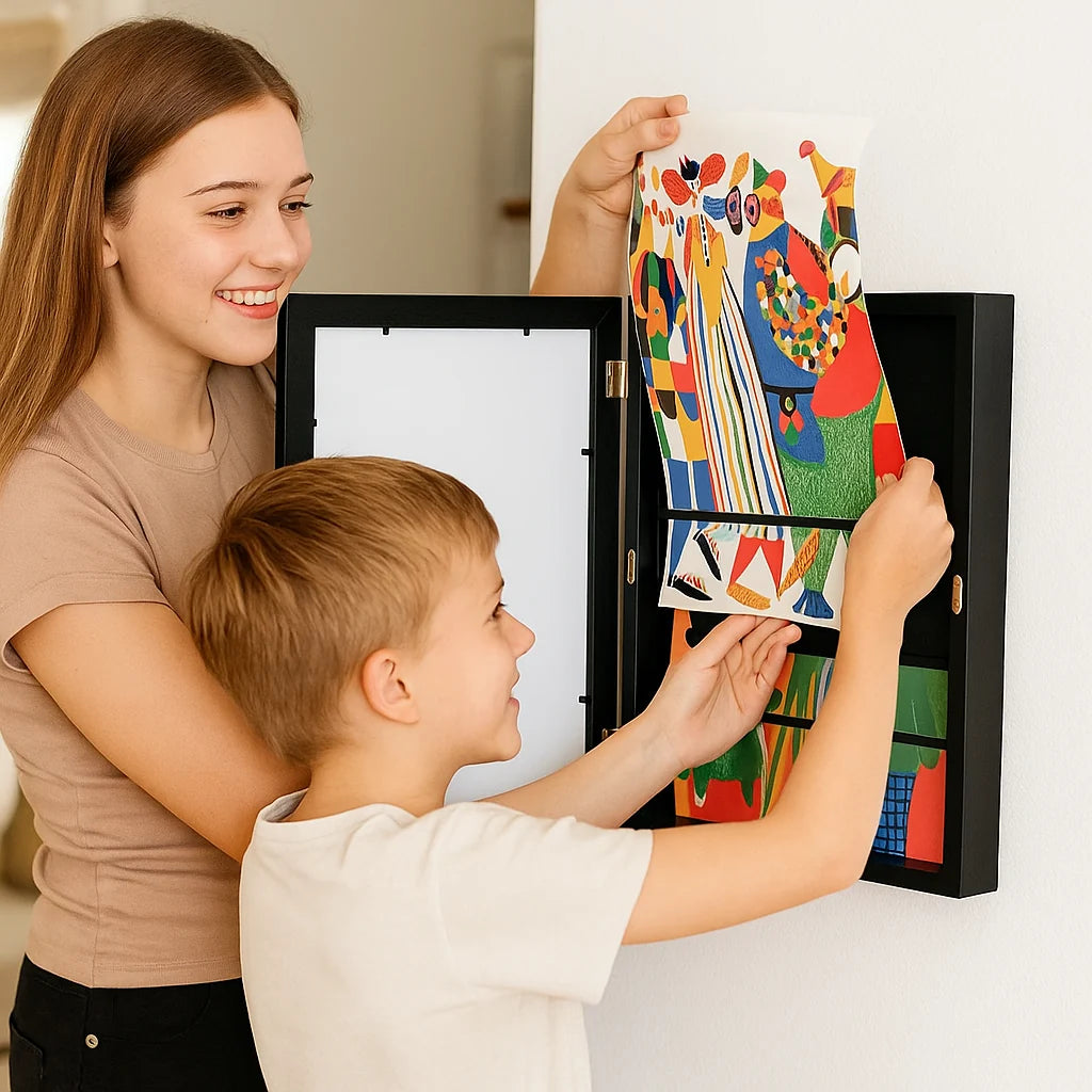 Kids Drawing Frame Flip-Open 150-Drawing Capacity Wall-Mountable