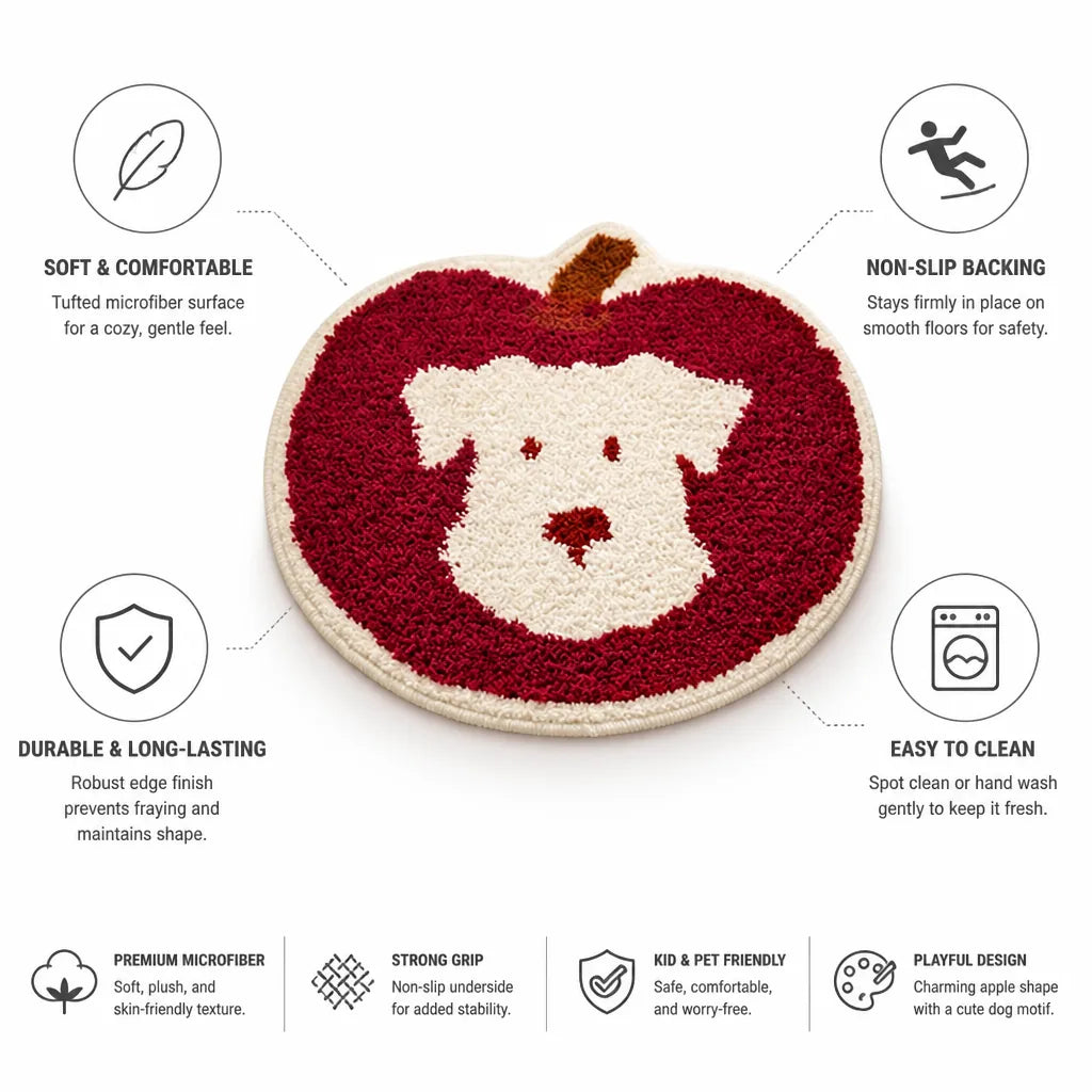 Kids Rug Apple-Shaped Tufted Microfiber Non-Slip