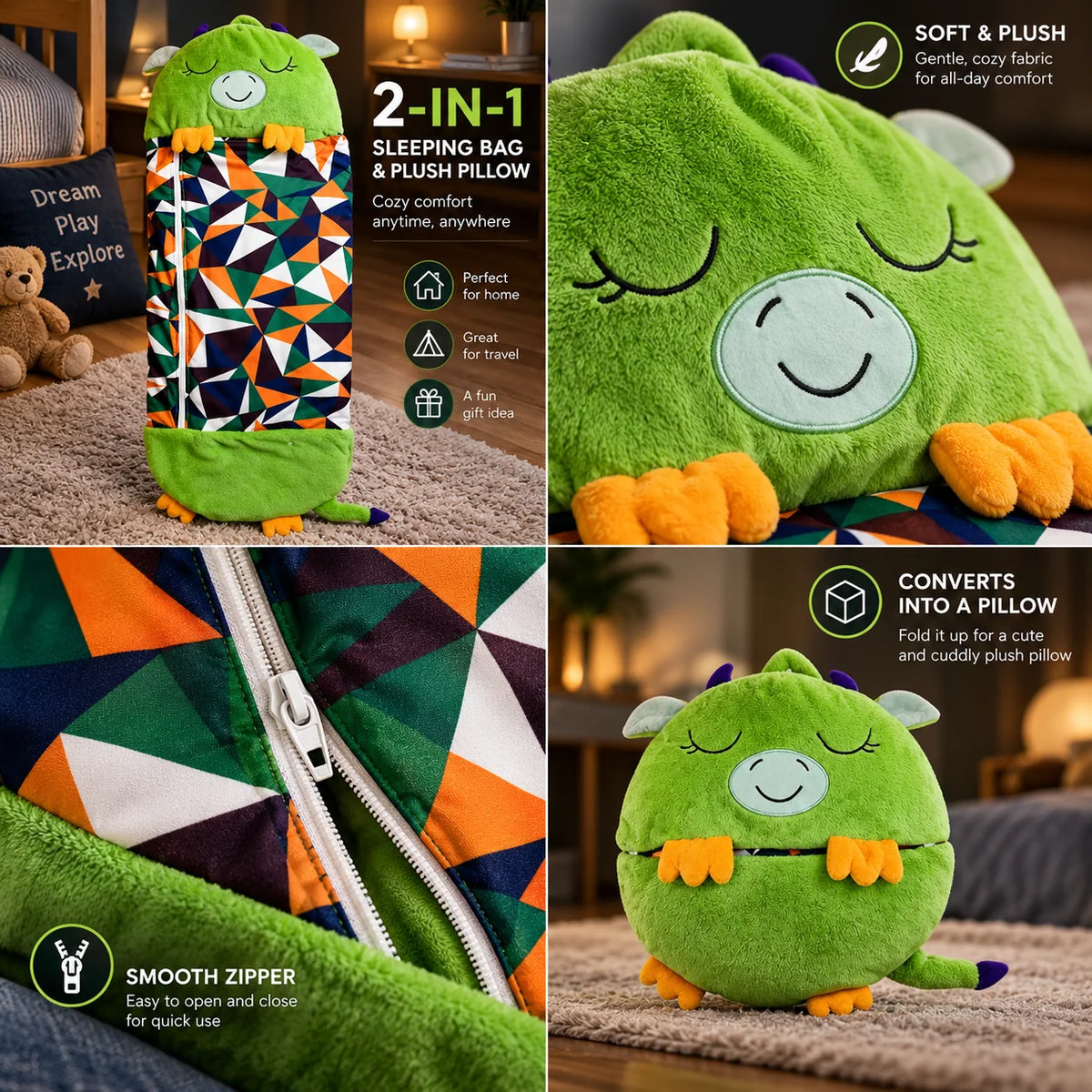 Kids Sleeping Bag Plush Breathable Roll Up