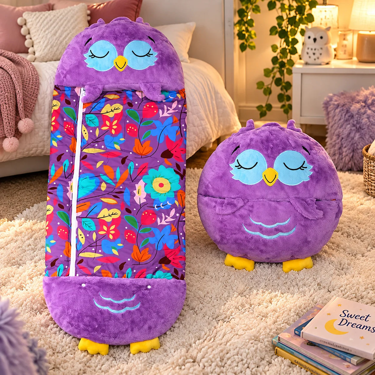 Kids Sleeping Bag Plush Breathable Roll Up