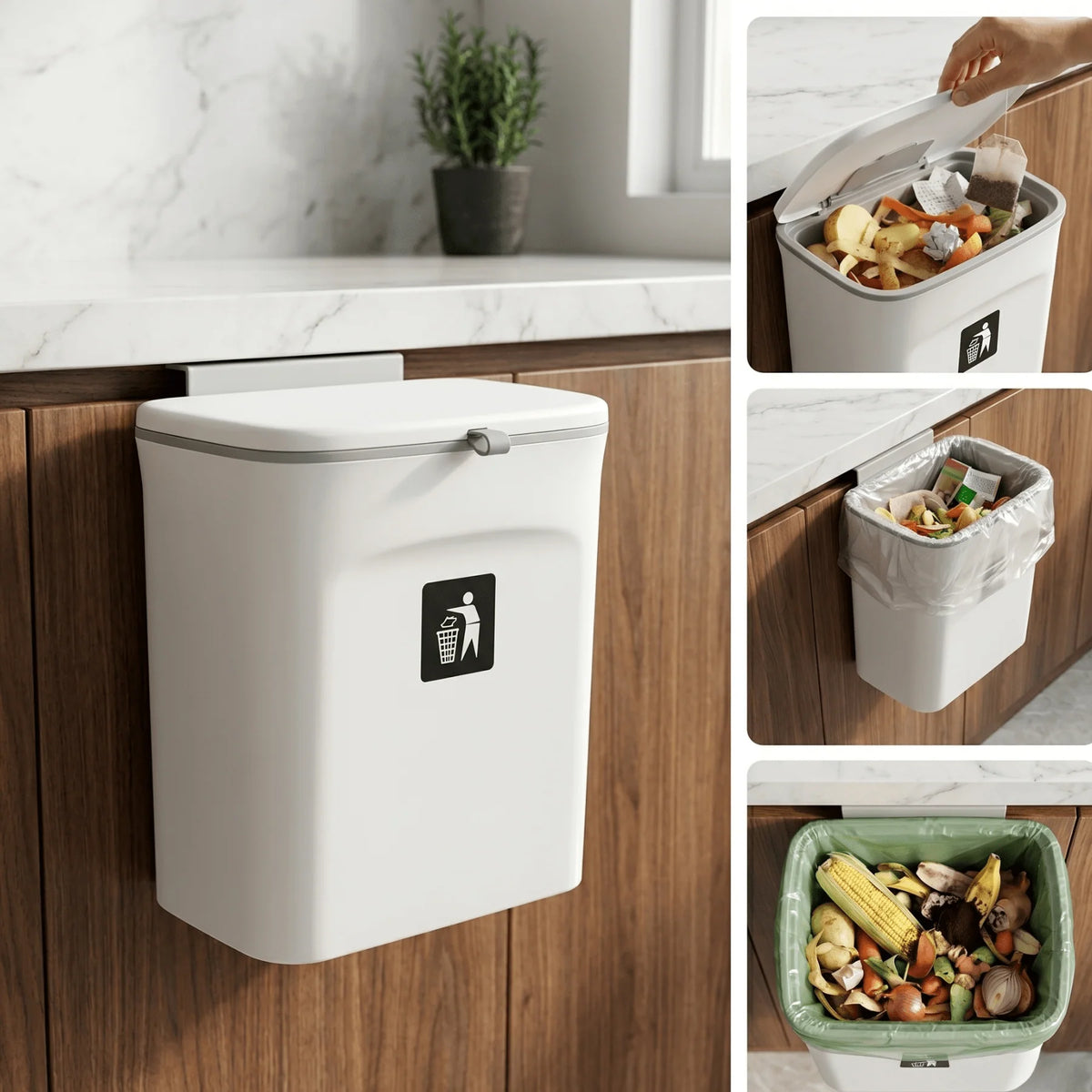 Kitchen Compost Bin Countertop & Wall-Mount Odor-Sealing Lid