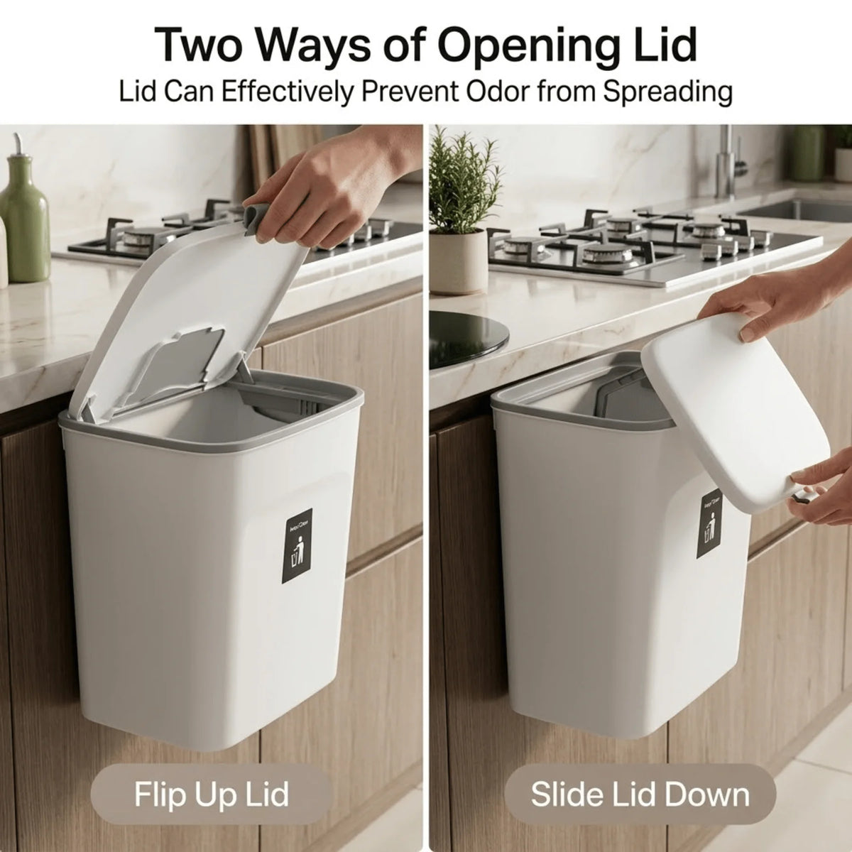 Kitchen Compost Bin Countertop & Wall-Mount Odor-Sealing Lid