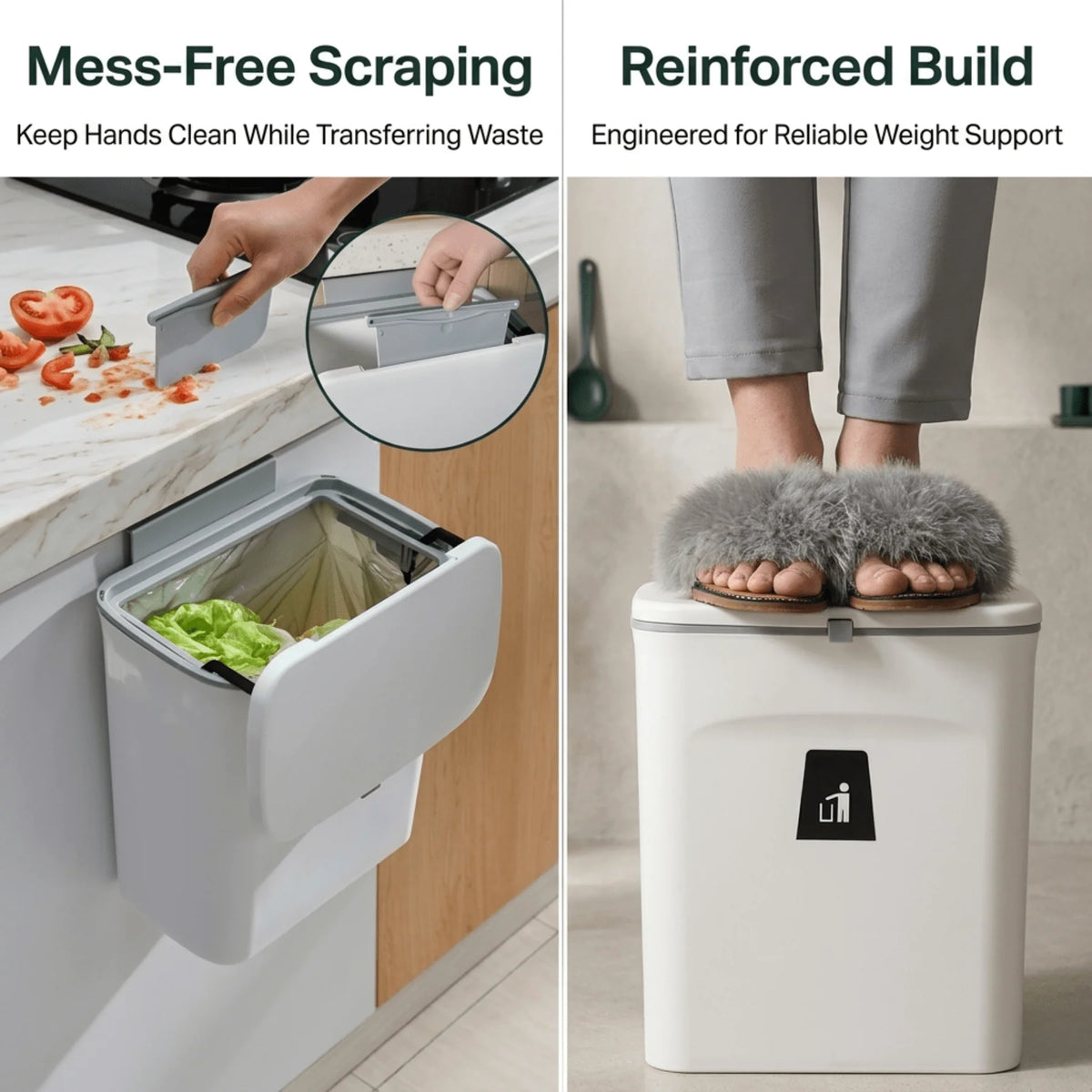 Kitchen Compost Bin Countertop & Wall-Mount Odor-Sealing Lid