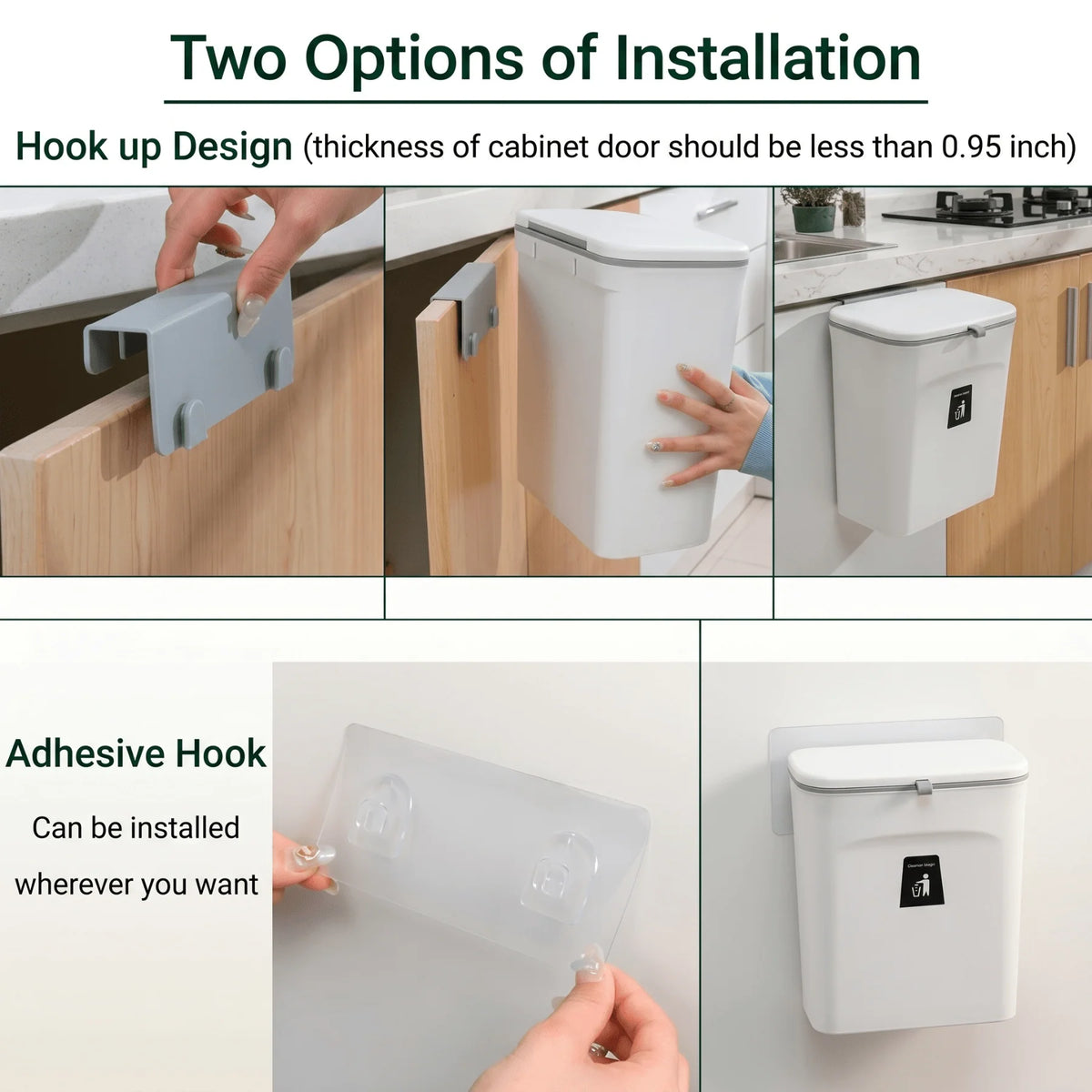 Kitchen Compost Bin Countertop & Wall-Mount Odor-Sealing Lid