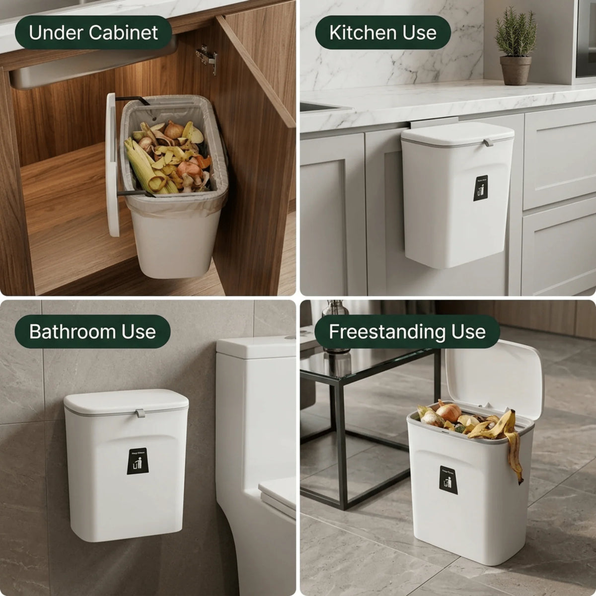 Kitchen Compost Bin Countertop & Wall-Mount Odor-Sealing Lid