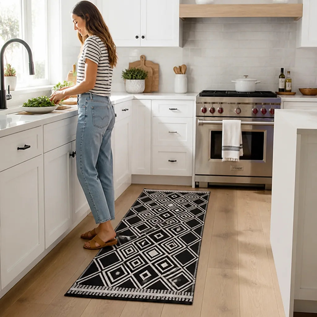 Kitchen Runner Flat-Woven Cotton Blend Non-Slip Backing