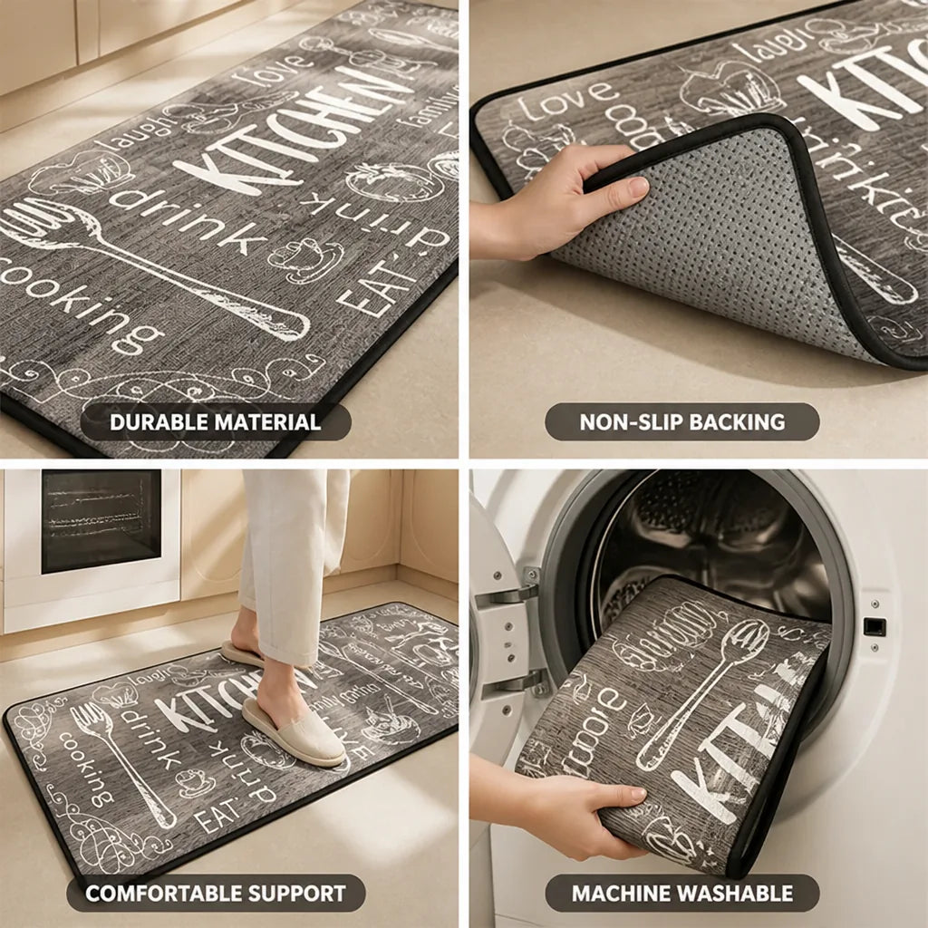 Kitchen Runner Mat Decorative Print Non-Slip Backing & Machine Washable