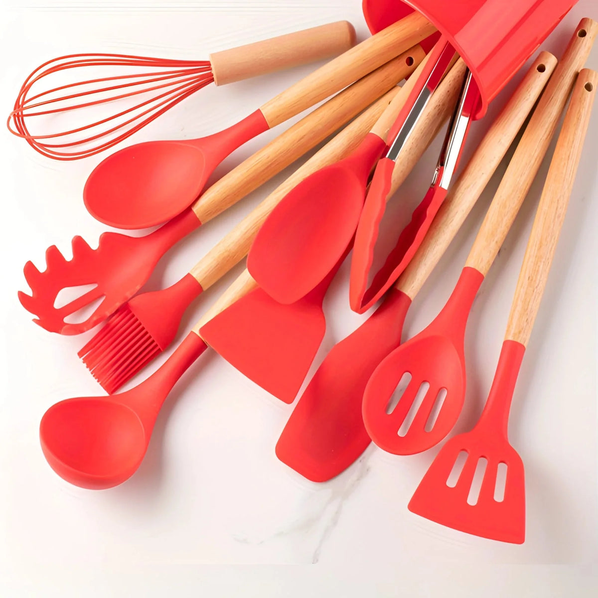 Kitchen Utensil Set 12-Piece Heat-Resistant Silicone & Bamboo Handles