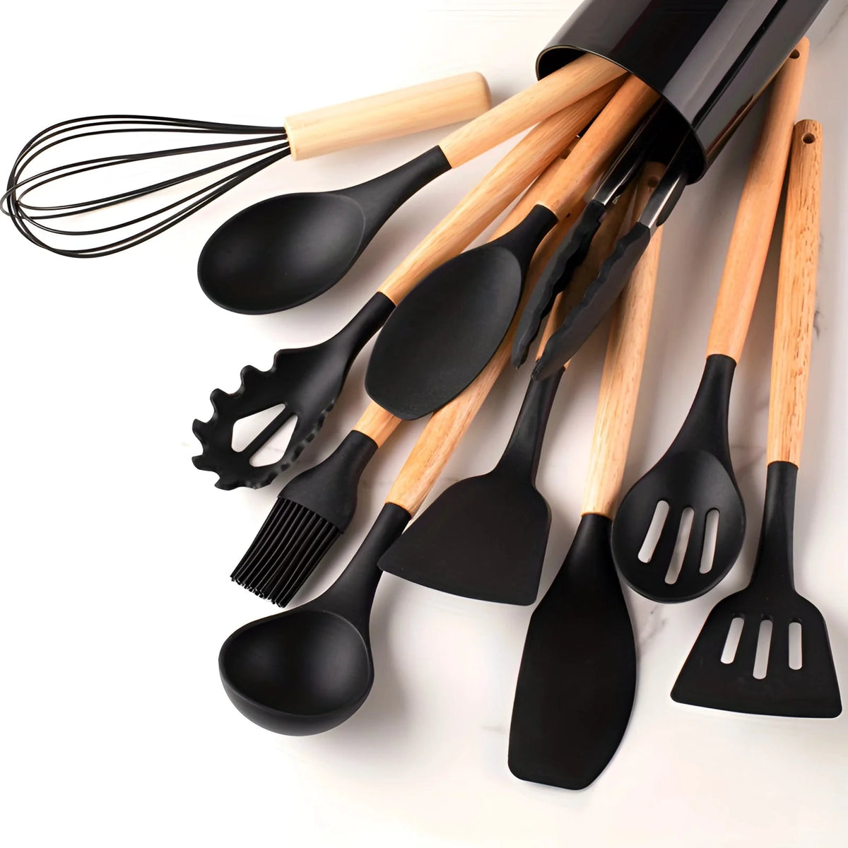 Kitchen Utensil Set 12-Piece Heat-Resistant Silicone & Bamboo Handles