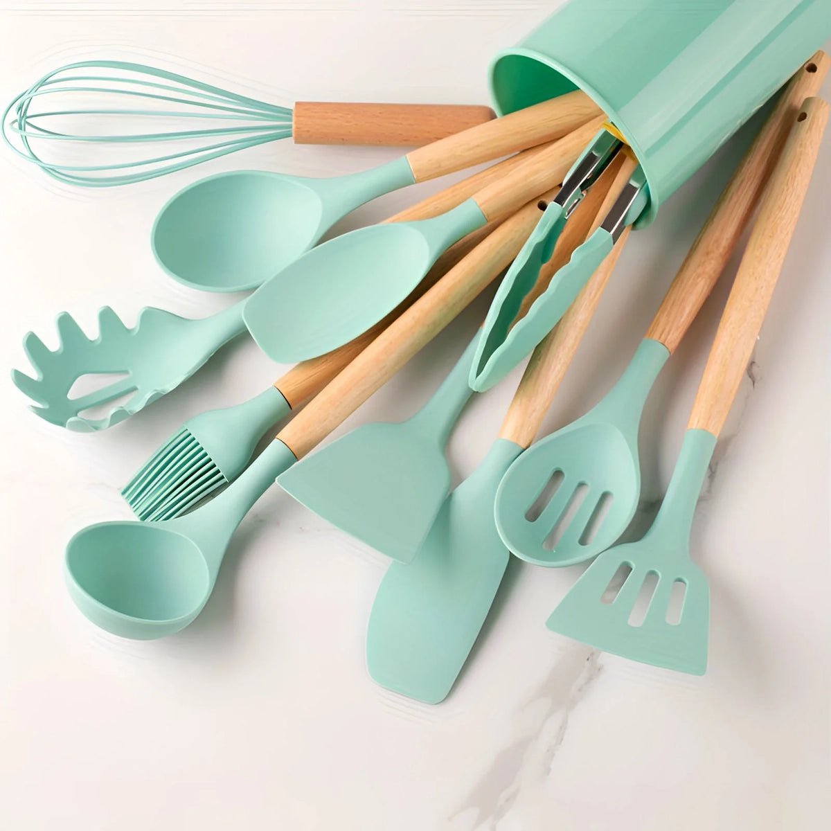 Kitchen Utensil Set 12-Piece Heat-Resistant Silicone & Bamboo Handles