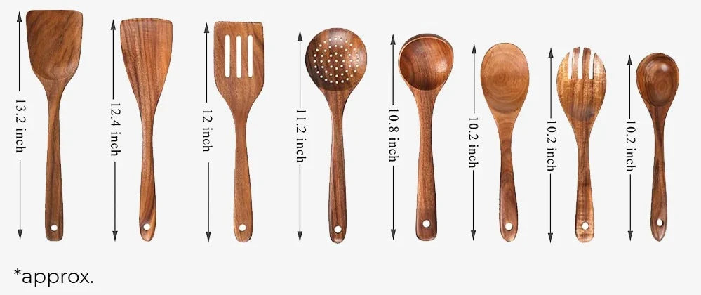 Kitchen Utensil Set Cookware-Safe Natural Finish 8-Piece