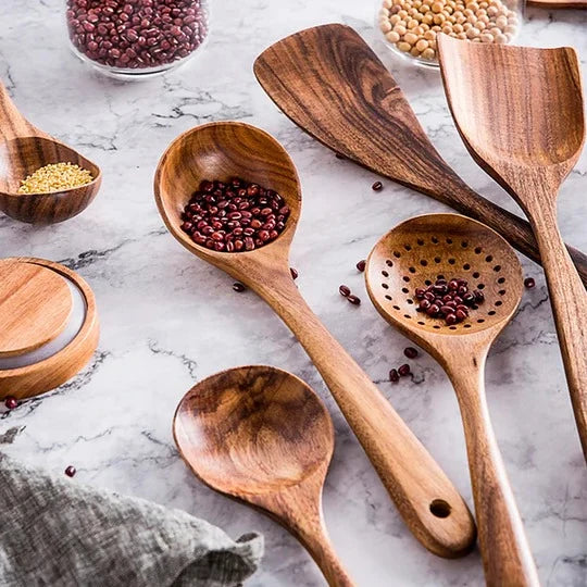 Kitchen Utensil Set Cookware-Safe Natural Finish 8-Piece