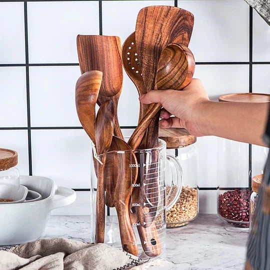 Kitchen Utensil Set Cookware-Safe Natural Finish 8-Piece