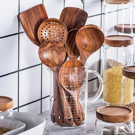 Kitchen Utensil Set Cookware-Safe Natural Finish 8-Piece