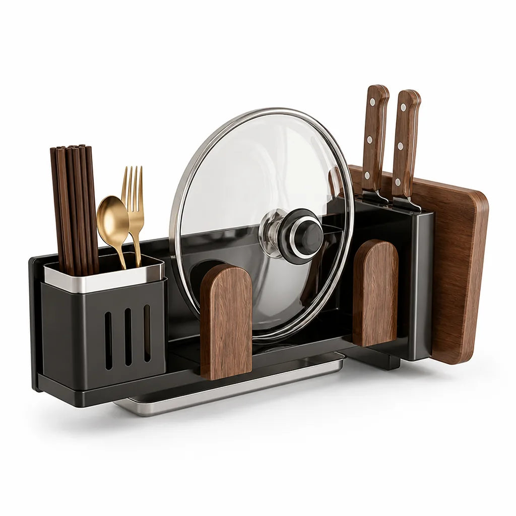 Kitchen Wall Shelf No-Drill Adhesive & Modular Walnut Finish