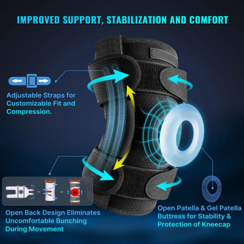 Knee Brace Adjustable Removable Aluminum Hinges Gel Patella Pad