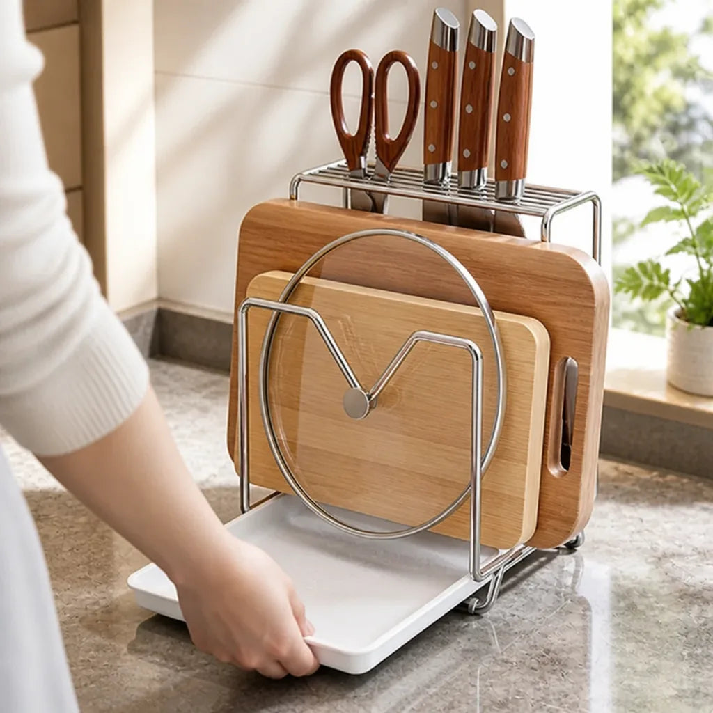 Knife Block Stainless Steel Drip Tray & Board Holder