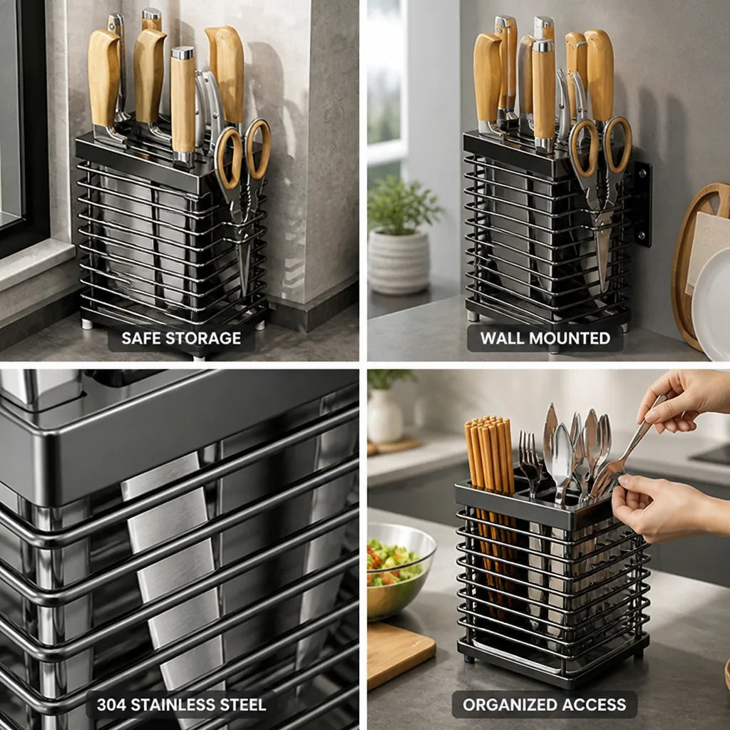 Knife Holder 304 Stainless Steel Wall-Mount & Countertop