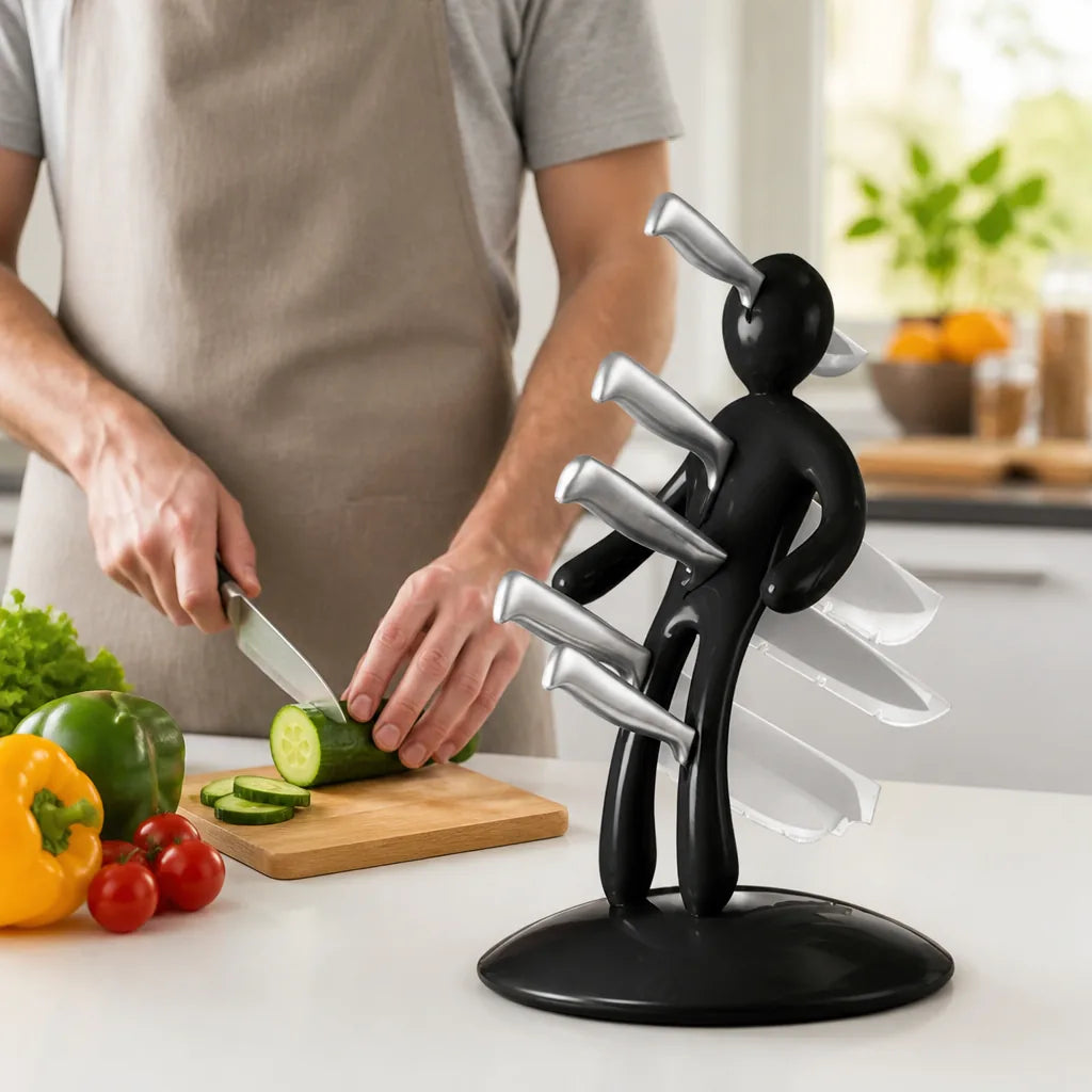 Knife Holder Humanoid Vertical Five-Slot Stainless Steel Base