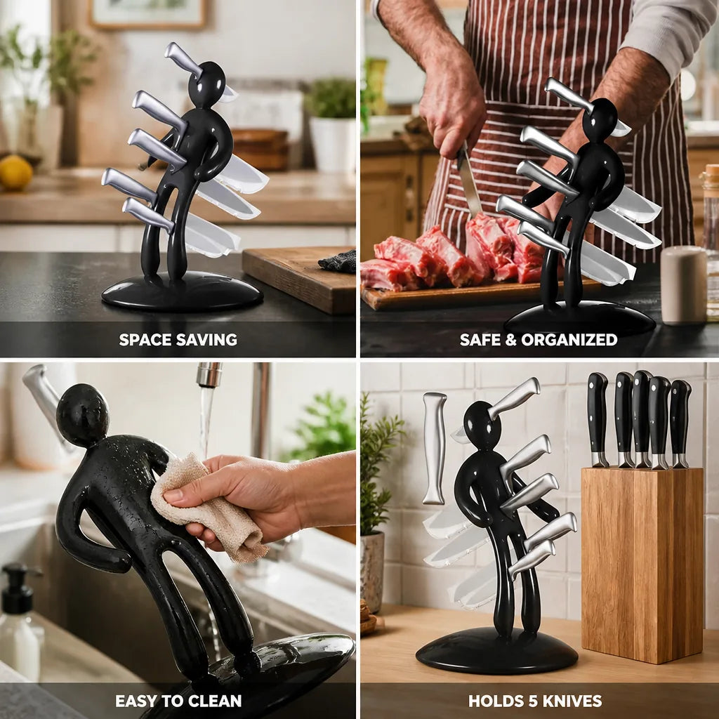 Knife Holder Humanoid Vertical Five-Slot Stainless Steel Base