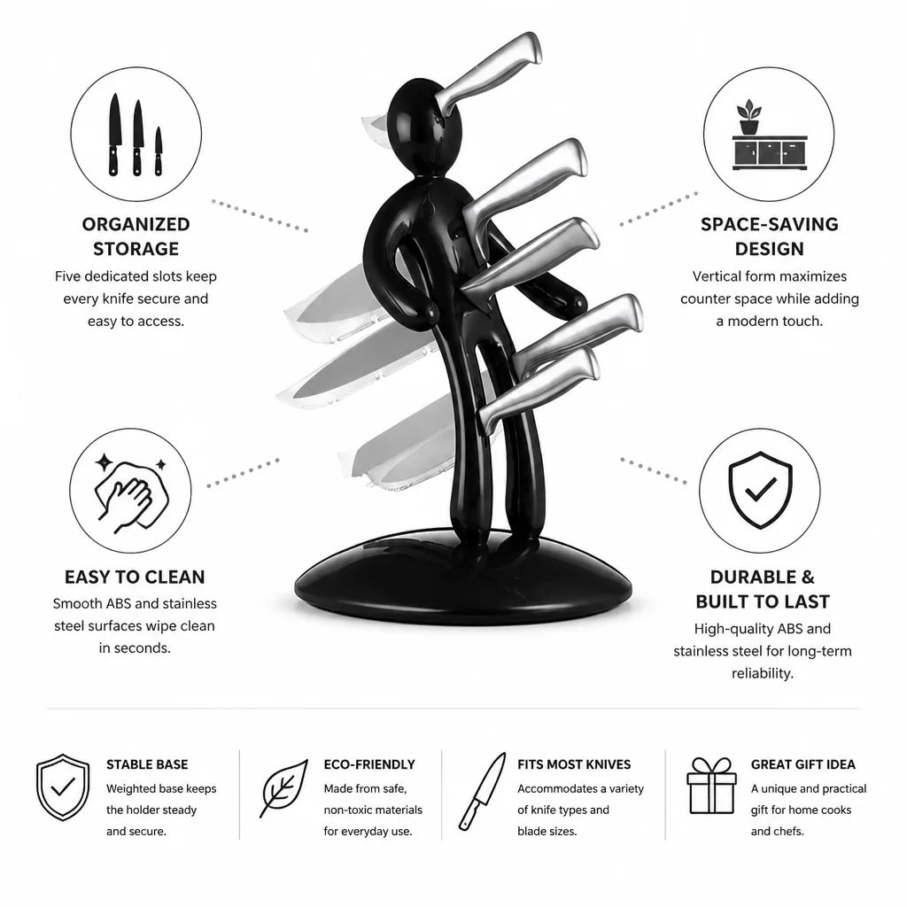Knife Holder Humanoid Vertical Five-Slot Stainless Steel Base