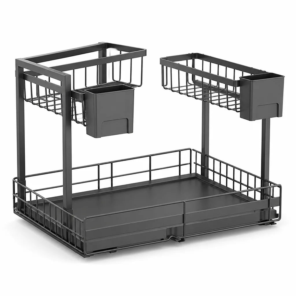 L-Shaped Two-Tier Under-Sink Pull-Out Kitchen Shelf