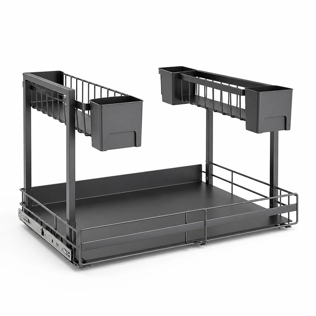 L-Shaped Two-Tier Under-Sink Pull-Out Kitchen Shelf