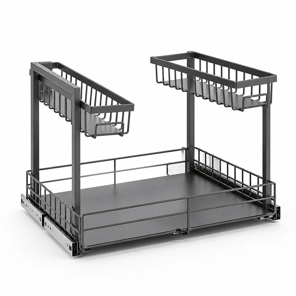 L-Shaped Two-Tier Under-Sink Pull-Out Kitchen Shelf