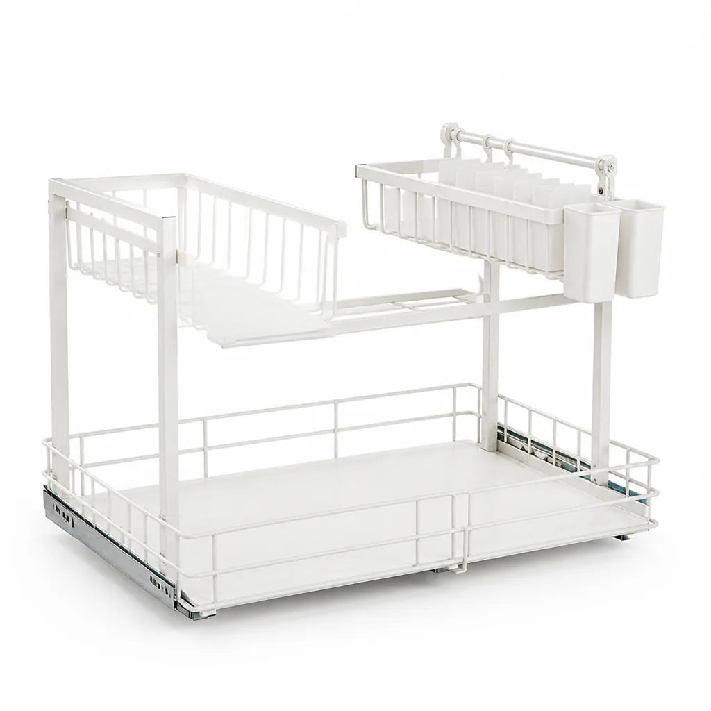 L-Shaped Two-Tier Under-Sink Pull-Out Kitchen Shelf