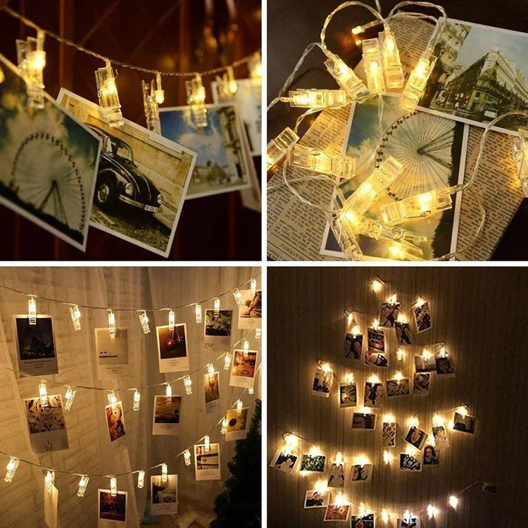 LED String Lights Photo Clips Battery-Powered & Waterproof