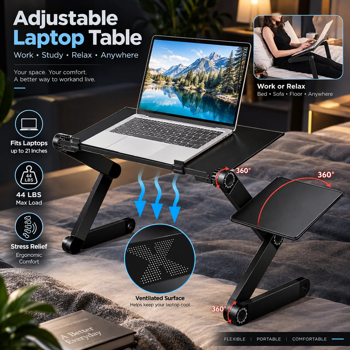 Laptop Stand Aluminum Height Adjustable 360° Rotating