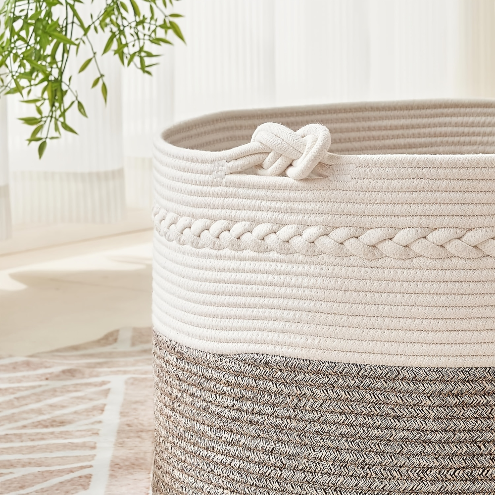 Large Round Storage Basket Cotton Rope & Thick Handles