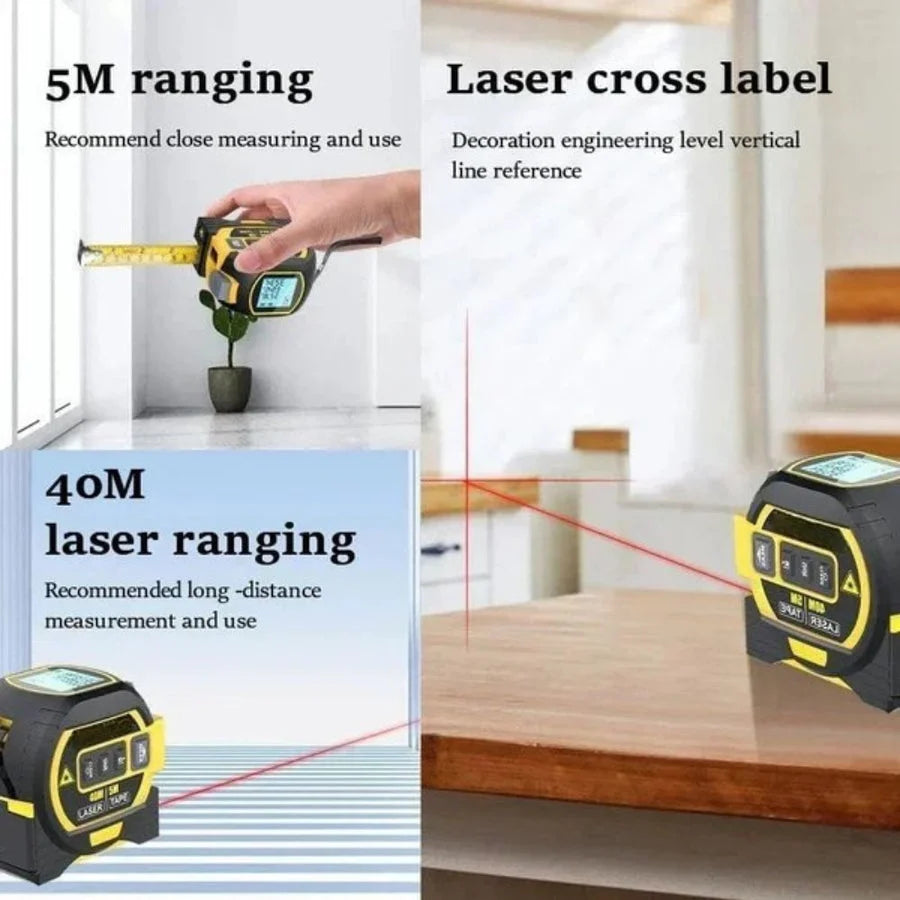 Laser Measuring Tape 3-in-1 Backlit LCD Steel Tape