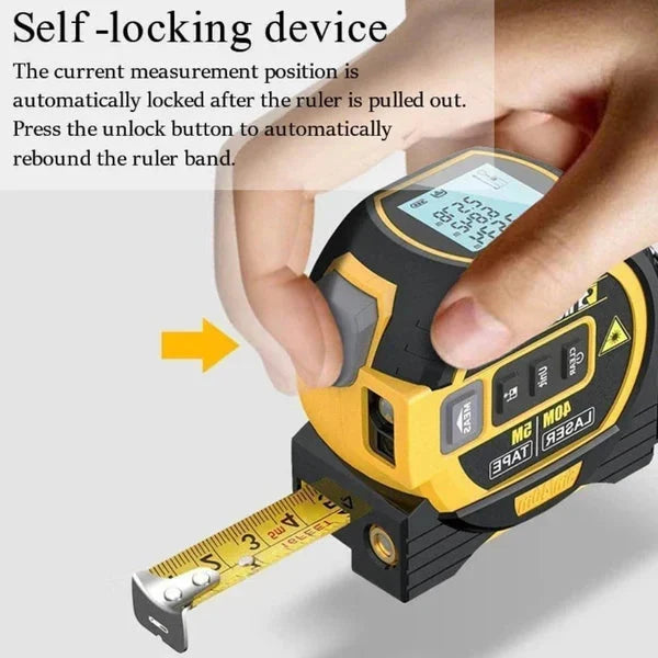 Laser Measuring Tape 3-in-1 Backlit LCD Steel Tape