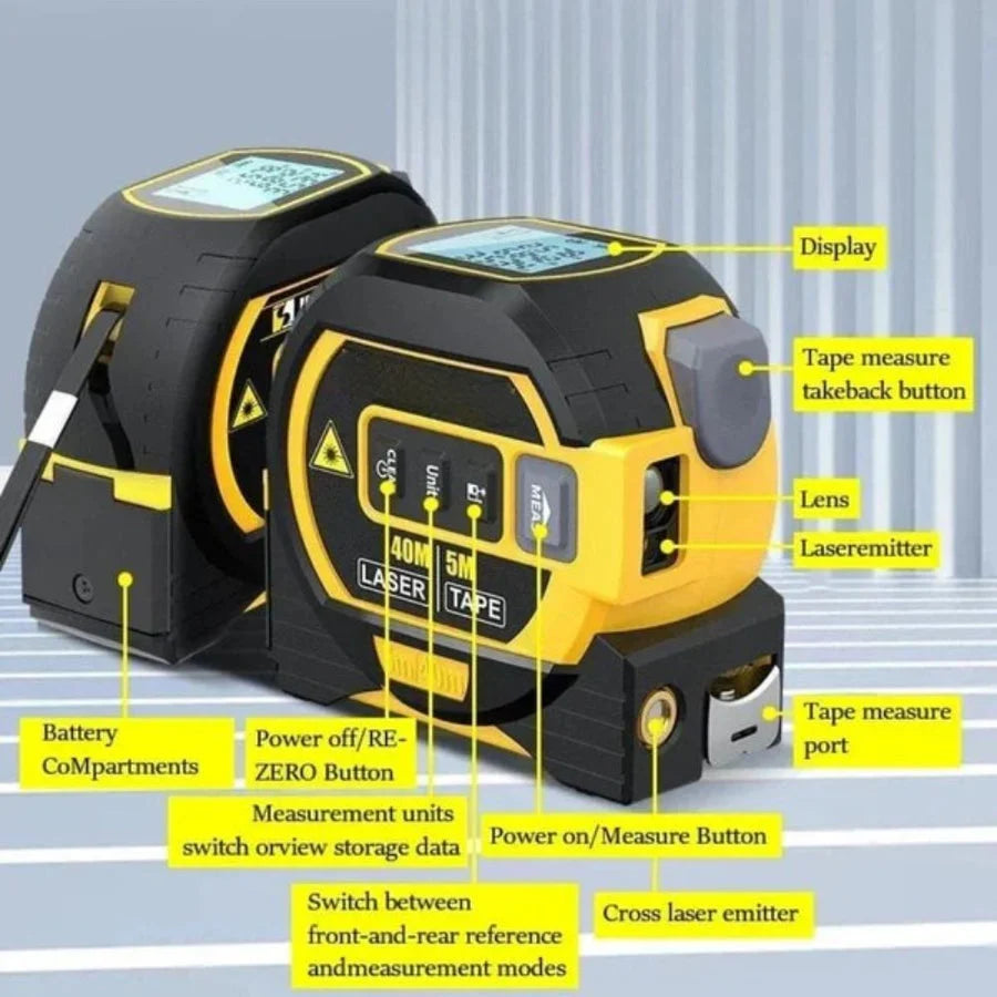 Laser Measuring Tape 3-in-1 Backlit LCD Steel Tape